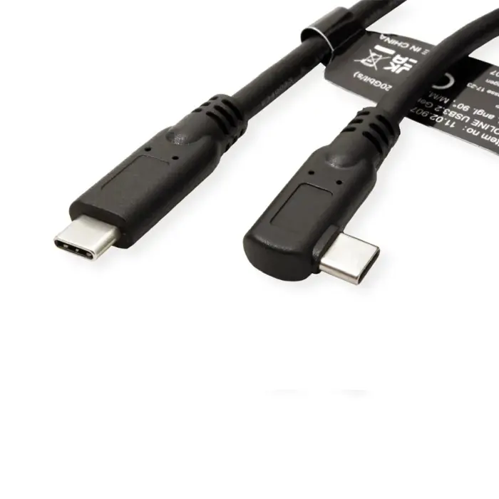 Roline USB3.2 Gen 2x2 kabel TIP C-C M/M, 1×90°. Emark, 100W, 1.0m, crni