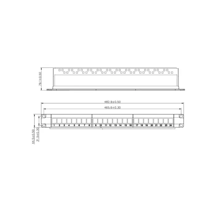 Roline VALUE Keystone 19 okvir modula, 24 porta, neoklopljen, 1U, trodijelni, crni