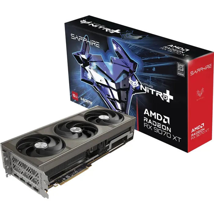 SAPPHIRE Radeon RX 9070 XT Nitro+ Gaming OC, graphics card silver, RDNA4, GDDR6, 2x DisplayPort, 2x HDMI 2.1
