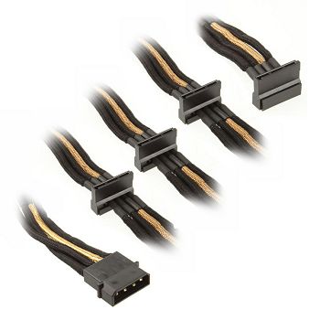 SilverStone 4-Pol-Molex zu 4x SATA Kabel, 300mm - schwarz/gold SST-PP07-BTSBG