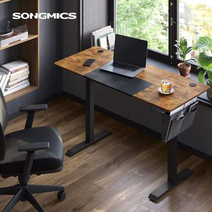 SONGMICS electric Sit/Stand table with black rustic frame