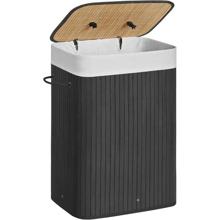 Songmics folding bamboo basket with lid - black, 72 l