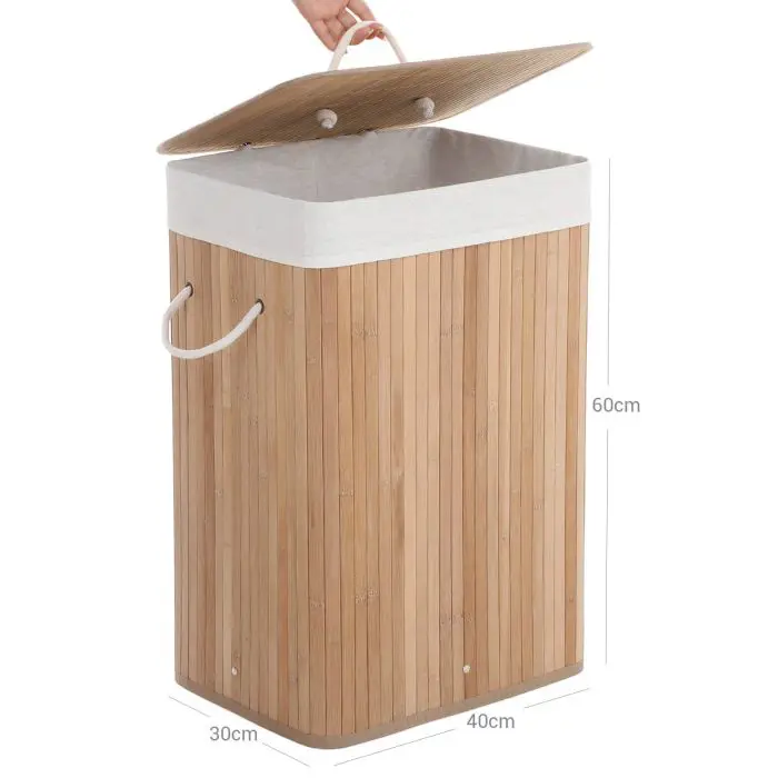 SONGMICS Laundry Hamper Bamboo 72L 40 x 30 x 60 cm Natural