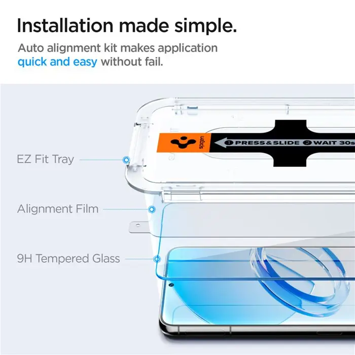 Spigen Glass EZ Fit, zaštitno staklo za ekran telefona, 2 kom + okvir za instalaciju - Samsung Galaxy S23 (AGL05958) 
