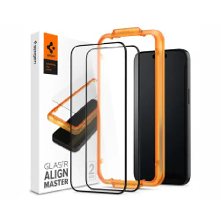 Spigen Glass tR AlignMaster, zaštitno staklo za ekran telefona, 2 kom, FC crni - iPhone 15 Pro (AGL06895)