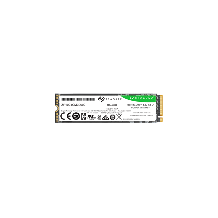 SSD SEAGATE BarraCuda 520 1.024TB M.2 2280-S2 PCIe Gen4 x4 NVMe 1.4, Read/Write: 5000/3200 MBps, TBW 250