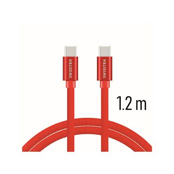 SWISSTEN kabel USB-C/USB-C, platneni, 3A, 1.2m, crveni