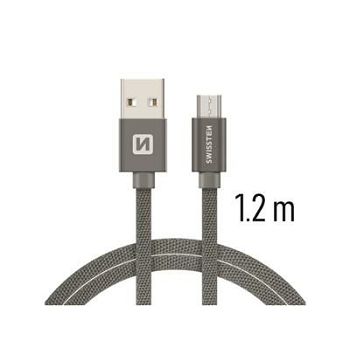 SWISSTEN kabel USB/microUSB, platneni, 3A, 1.2m, sivi