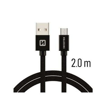 SWISSTEN kabel USB/microUSB, platneni, 3A, 2m, crni