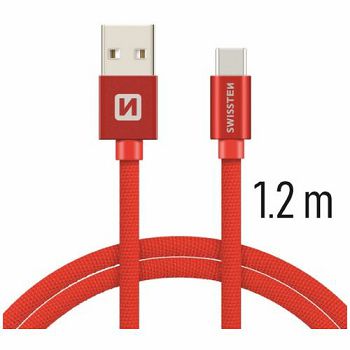 SWISSTEN kabel USB/USB-C, platneni, 3A, 1.2m, crveni