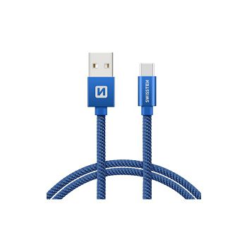 SWISSTEN kabel USB/USB-C, platneni, 3A, 1.2m, plavi