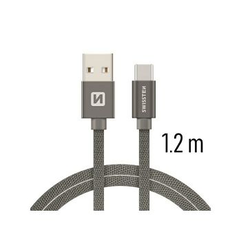 SWISSTEN kabel USB/USB-C, platneni, 3A, 1.2m, sivi
