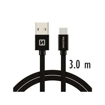 SWISSTEN kabel USB/USB-C, platneni, 3A, 3m, crni