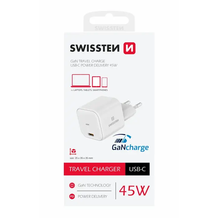 SWISSTEN punjač PD3.0 45W, 1x USB-C, bijeli