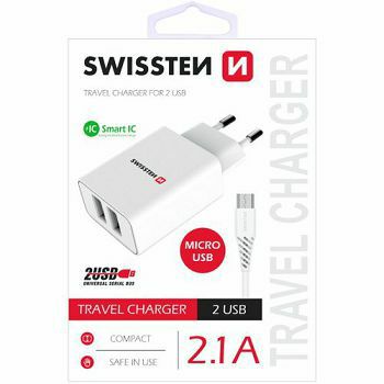 SWISSTEN punjač za AC220, 2xUSB, 2.1A, SMART IC, bijeli, BOX