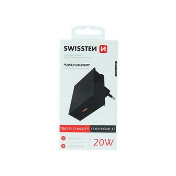 SWISSTEN punjač za AC220/USB-C, 3A, 20W, crni