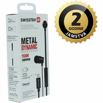 SWISSTEN slušalice BT, mikrofon, Lightning, In-ear, metalne, crne DYNAMIC YS500