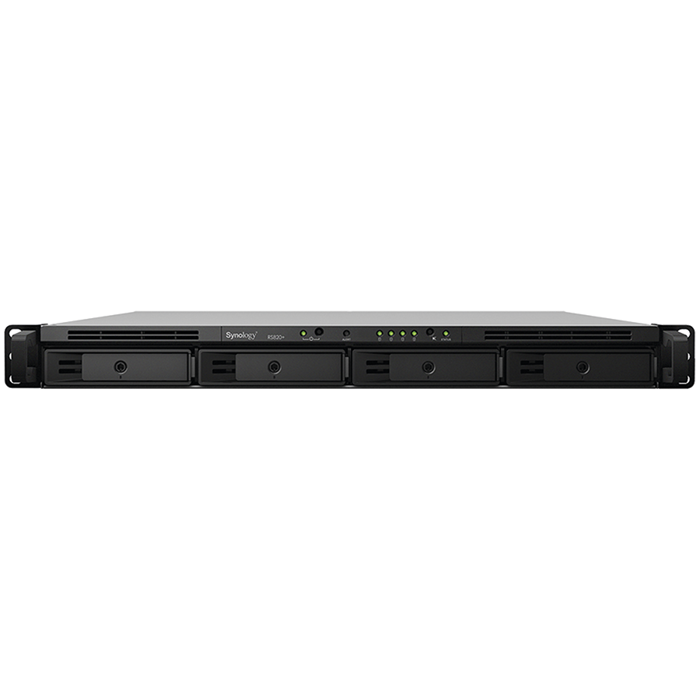 Synology RackStation RS822RP+; Rack 1U; AMD Ryzen V1500B 4-core 2.2 GHz; 2 GB DDR4 ECC SODIMM; 4x 3.5”/2.5” HDD bays; 4x RJ-45 1GbE LAN Port; 2x USB 3.2 Gen 1 Port; eSATA Port; redundant power supply,