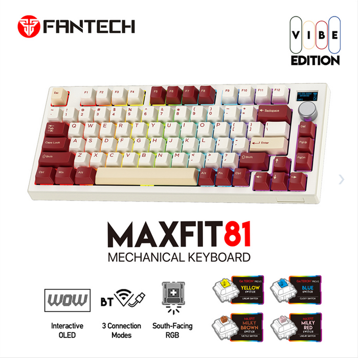 TIPKOVNICA GAMING BEŽIČNA MEHANIČKA FANTECH MAX FIT 81 MILKY RED SW. MK910 RP B-C