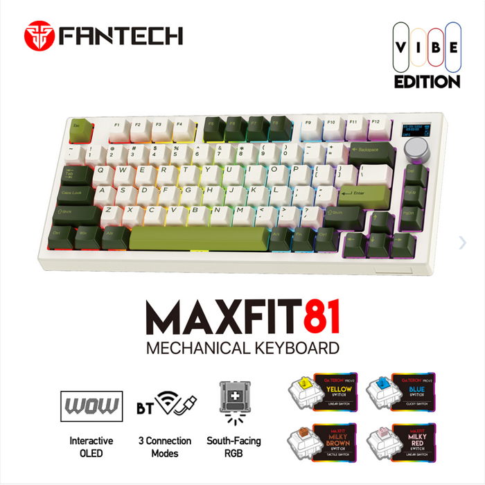 TIPKOVNICA GAMING BEŽIČNA MEHANIČKA FANTECH MAX FIT 81 Red SW. MK910 MM BIJELO-ZELENA