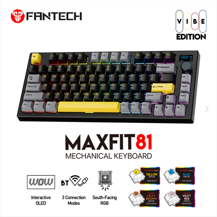 TIPKOVNICA GAMING BEŽIČNA MEHANIČKA FANTECH MAX FIT 81 RED SW. MK910 VU CRNO-SIVA