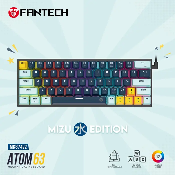 TIPKOVNICA GAMING ŽIČNA MEHANIČKA FANTECH ATOM 63 RED SW. MK874V2 NAVY 