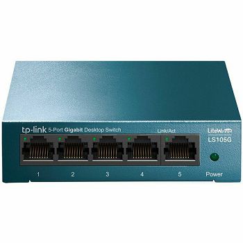 TP-Link LiteWave 5-Port Gigabit Desktop Switch, 5 Gigabit RJ45 Ports, Desktop Steel Case, Wall Mount, Green Ethernet technology