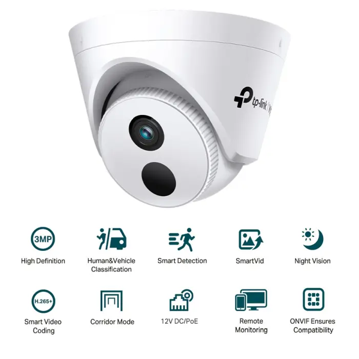 TP-Link VIGI C430I IR kamera 3MP, H.265+, 2.8mm leća, RJ45, PoE/12V DC, detekcija pokreta, VIGI app