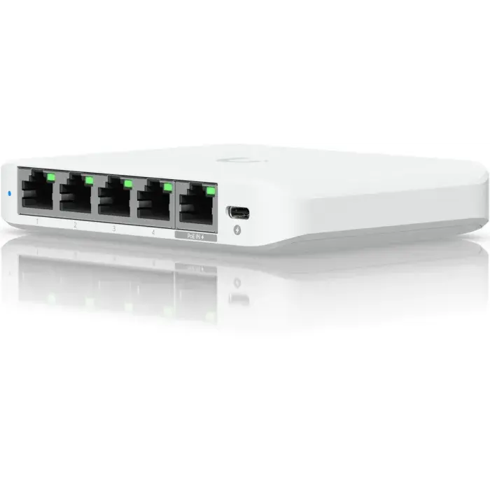 Ubiquiti UniFi Flex Mini 2.5G Netzwerkswitch, 4x RJ-45, 2,5G, PoE in, USB-C-PD - weiß-USW-FLEX-2.5G-5