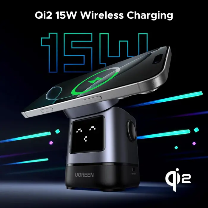 UGREEN Robot Uno bežićni kućni punjač, 15W, sivi