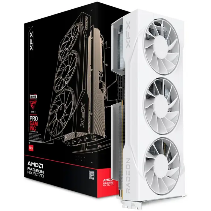 XFX Radeon RX 9070 Swift OC, graphics card white, RDNA4, GDDR6, 3x DisplayPort, 1x HDMI 2.1