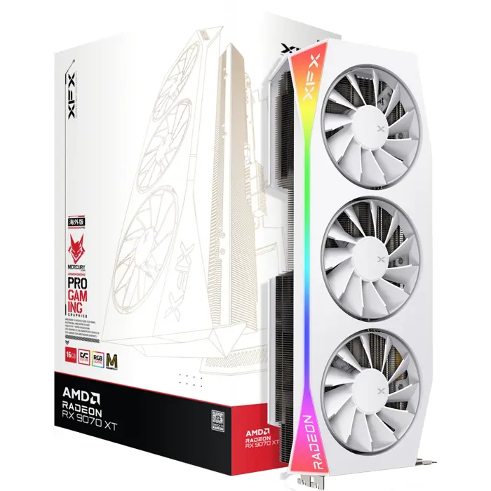 XFX Radeon RX 9070 XT OC Mercury RGB Magnetic Air, graphics card white, RDNA 4, GDDR6, 3x DisplayPort, 1x HDMI 2.1