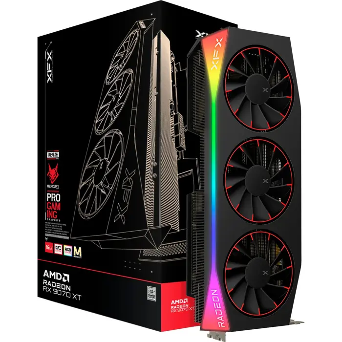 XFX Radeon RX 9070 XT OC Mercury RGB Magnetic Air, graphics card black, RDNA4, GDDR6, 3x DisplayPort, 1x HDMI 2.1