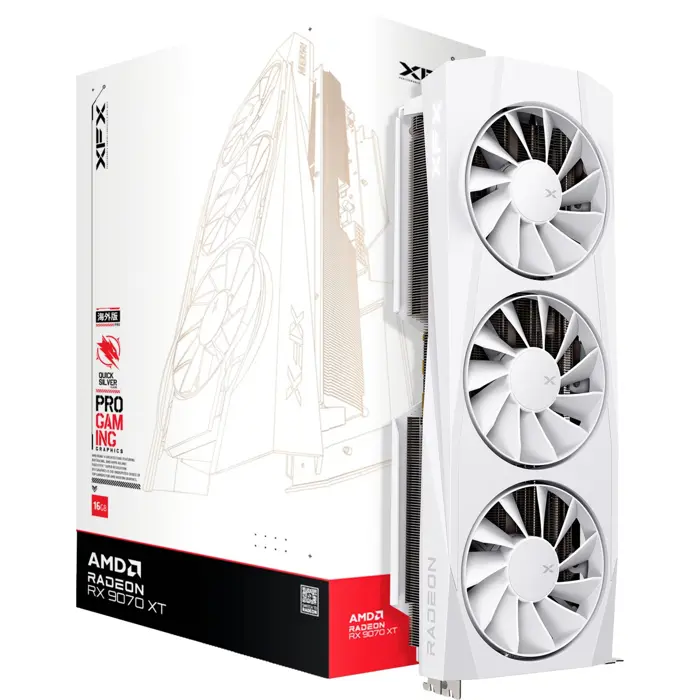 XFX Radeon RX 9070 XT Quicksilver, graphics card white, RDNA4, GDDR6, 3x DisplayPort, 1x HDMI 2.1