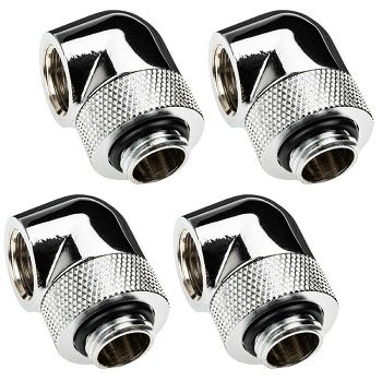 XSPC adapter 90 degrees G1/4 inch AG to G1/4 inch IG - rotatable, chrome, pack of 4 