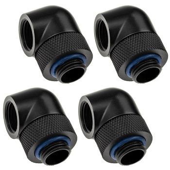 XSPC adapter 90 degrees G1/4 inch male to G1/4 inch female - rotatable, black, pack of 4 