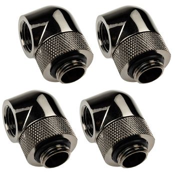 XSPC adapter 90 degrees G1/4 inch AG to G1/4 inch IG - rotatable, black chrome, pack of 4 5060596651340