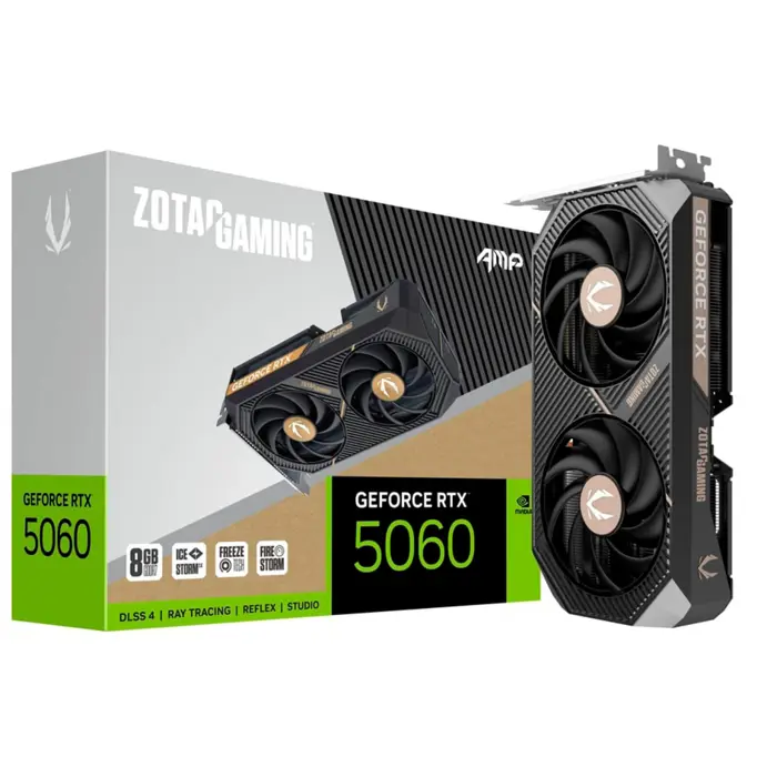 ZOTAC GeForce RTX 5060 AMP 8GB, graphics card DLSS 4, 3x DisplayPort, 1x HDMI 2.1
