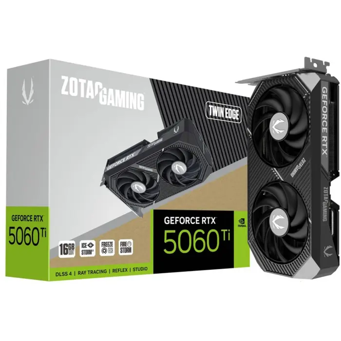 ZOTAC GeForce RTX 5060 Ti Twin Edge 16GB, graphics card DLSS 4, 3x DisplayPort, 1x HDMI 2.1