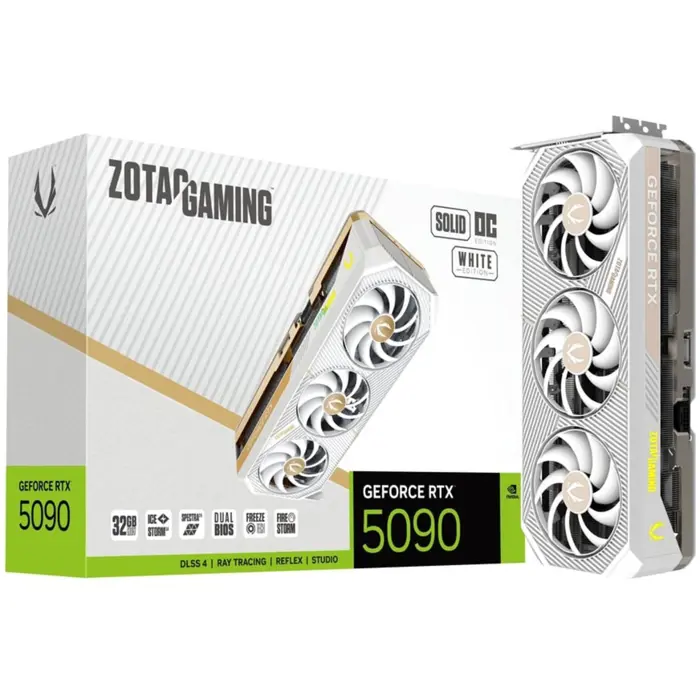 ZOTAC GeForce RTX 5090 SOLID OC White Edition, graphics card DLSS 4, 3x DisplayPort, 1x HDMI 2.1