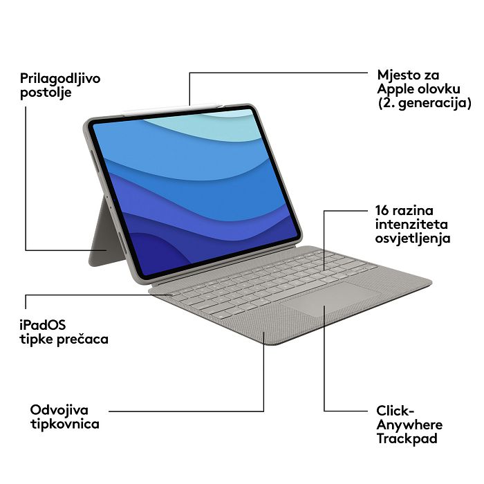 Tipkovnica LOGITECH Combo Touch, bežična, za Apple, iPad PRO 11