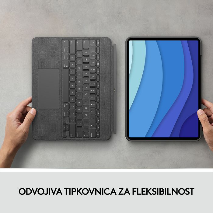 Tipkovnica LOGITECH Combo Touch, bežična, za Apple, iPad PRO 12,9", UK layout