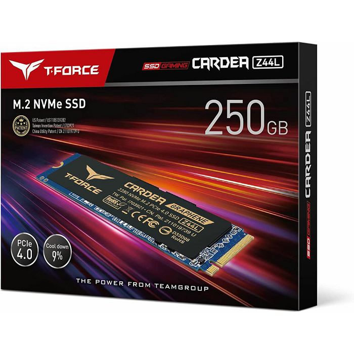 SSD 250GB TEAMGROUP Cardea Z44L NVMe M.2, hladnjak, TM8FPL250G0C127, maks. do 3300/1400 MB/s