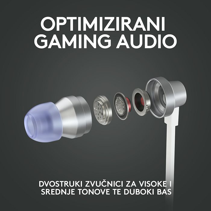 Slušalice LOGITECH Gaming G333, in-ear, adapter USB-C, bijele