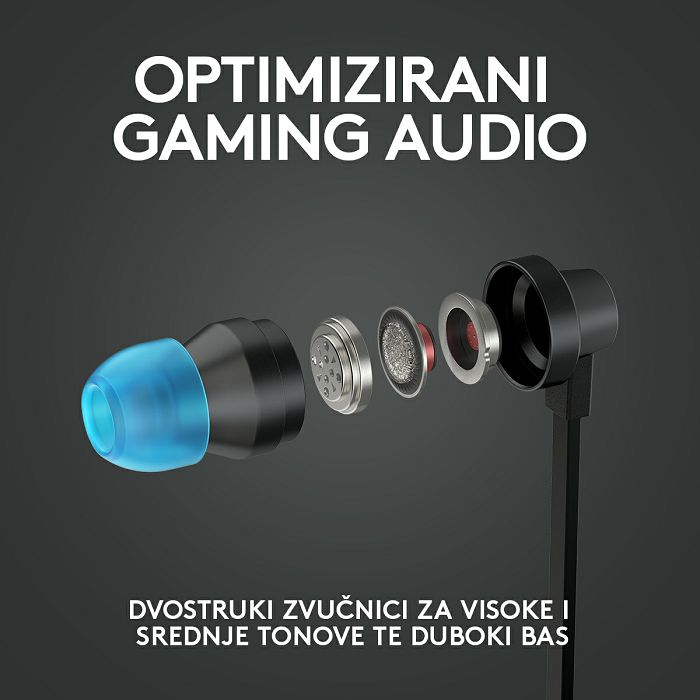 Slušalice LOGITECH Gaming G333, in-ear, adapter USB-C, crne