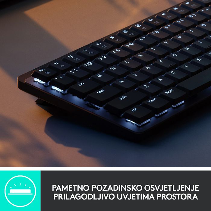 Tipkovnica LOGITECH MX Mechanical Mini Tactile Quiet, bežična, Bluetooth, crna