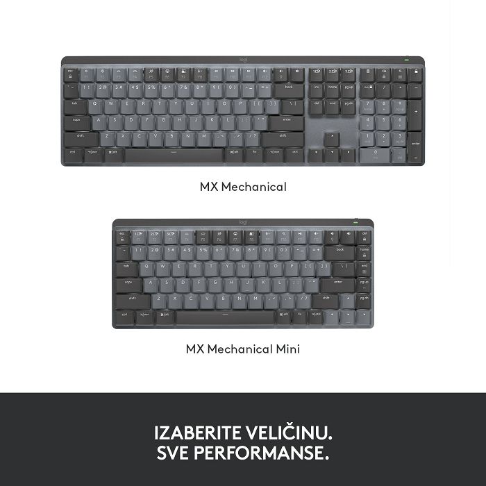 Tipkovnica LOGITECH MX Mechanical Mini Tactile Quiet, bežična, Bluetooth, crna