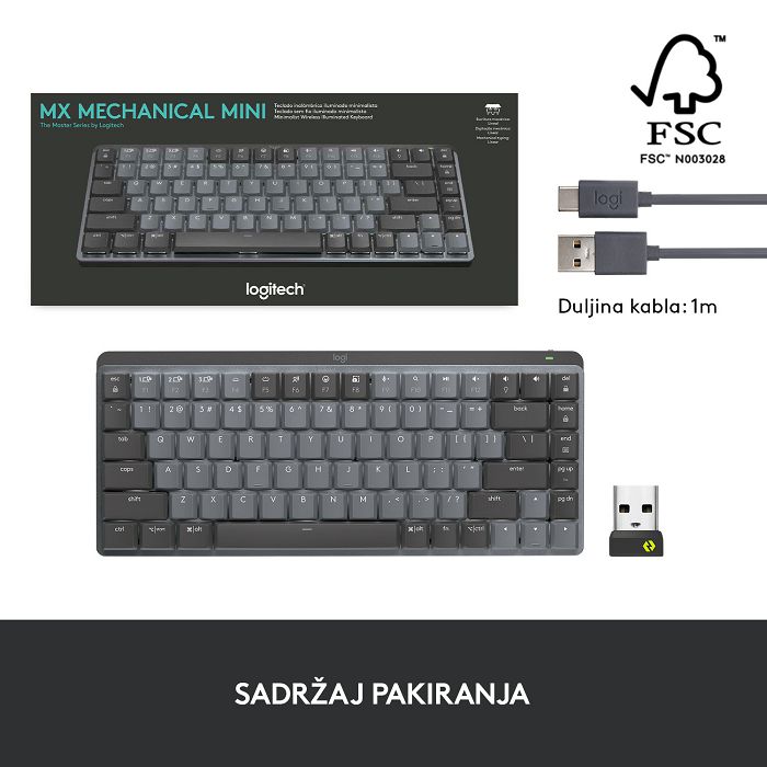 Tipkovnica LOGITECH MX Mechanical Mini Tactile Quiet, bežična, Bluetooth, crna