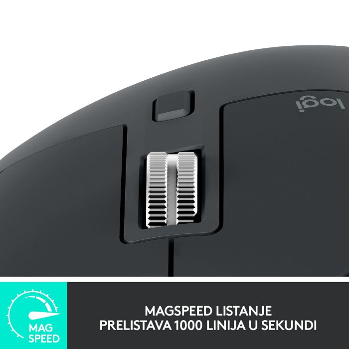 Miš LOGITECH MX Master 3S Performance, laserski, bežični, BT, Unifying receiver USB, crni