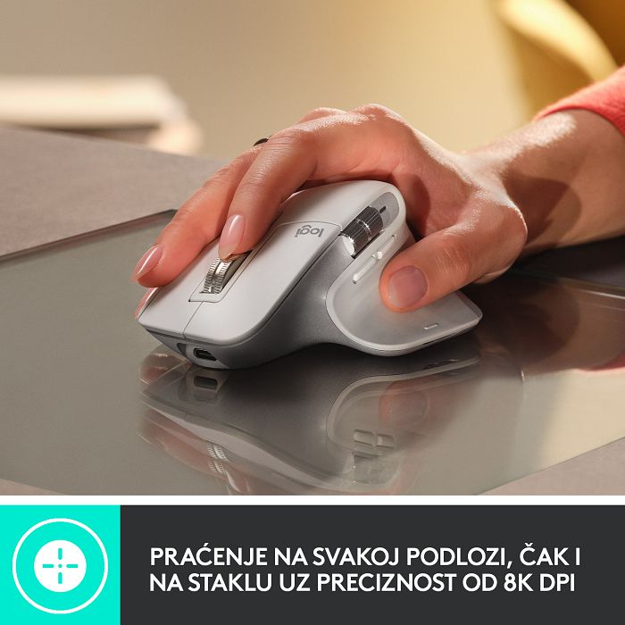 Miš LOGITECH MX Master 3S Performance, laserski, bežični, BT, Unifying receiver USB, bijeli